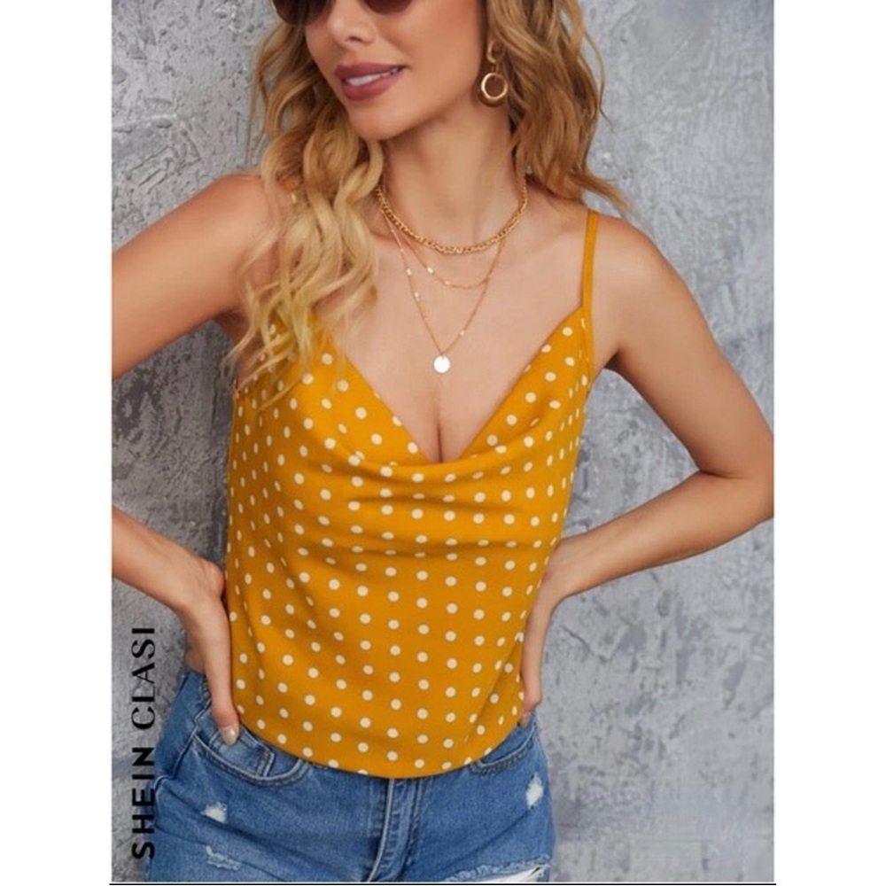 SHEIN Clasi Polka Dot Draped Cowl Cami Top